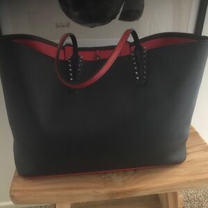 Christian Loubitin Black Calf Leather Cabata Tote Bag